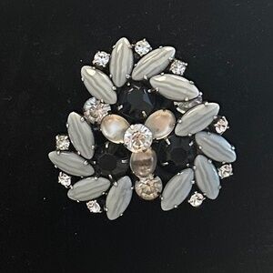 DANNY POLLAK - Grey, Black, and Clear Navette Crystal Floral Brooch